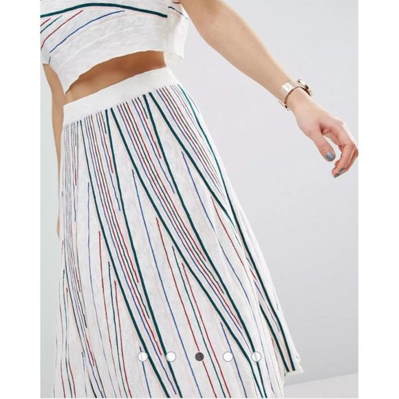 ASOS Co Ord Knitted Skirt in Stripe Cotton Linen Sweater Knit Size 4 - Picture 3 of 11